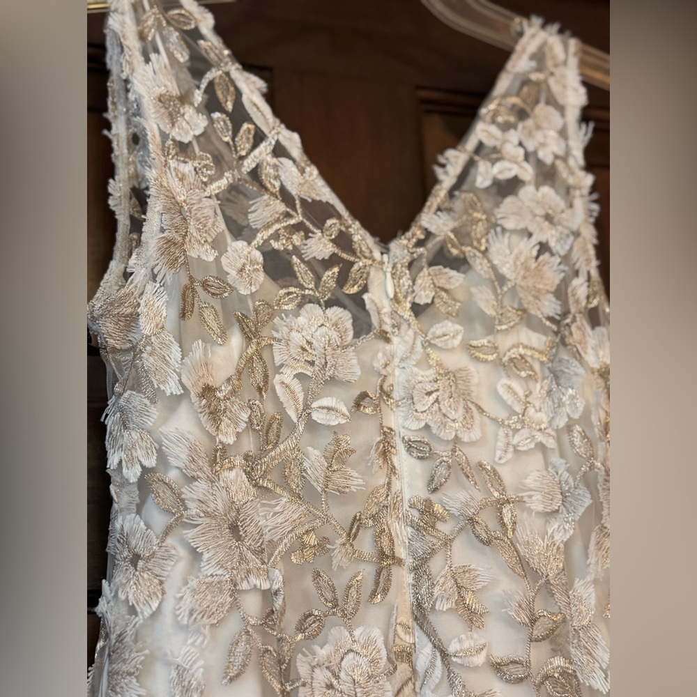 Adrianna Papell Cream Sheath Midi Dress V-Neck Sleeveless - Picture 3 of 6